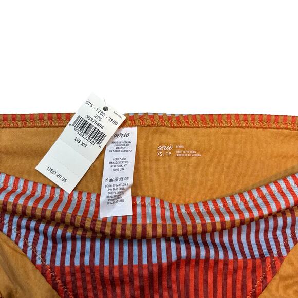 Aerie Striped Jacquard Bikini Bottom XS Cinnabar Red Orange Swim NWT - Picture 3 of 3